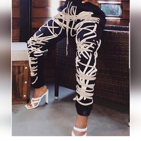 Unusual unique corset black trousers pants medium NWOT - Picture 1 of 15